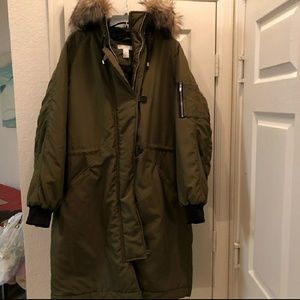 H&M long olive green coat